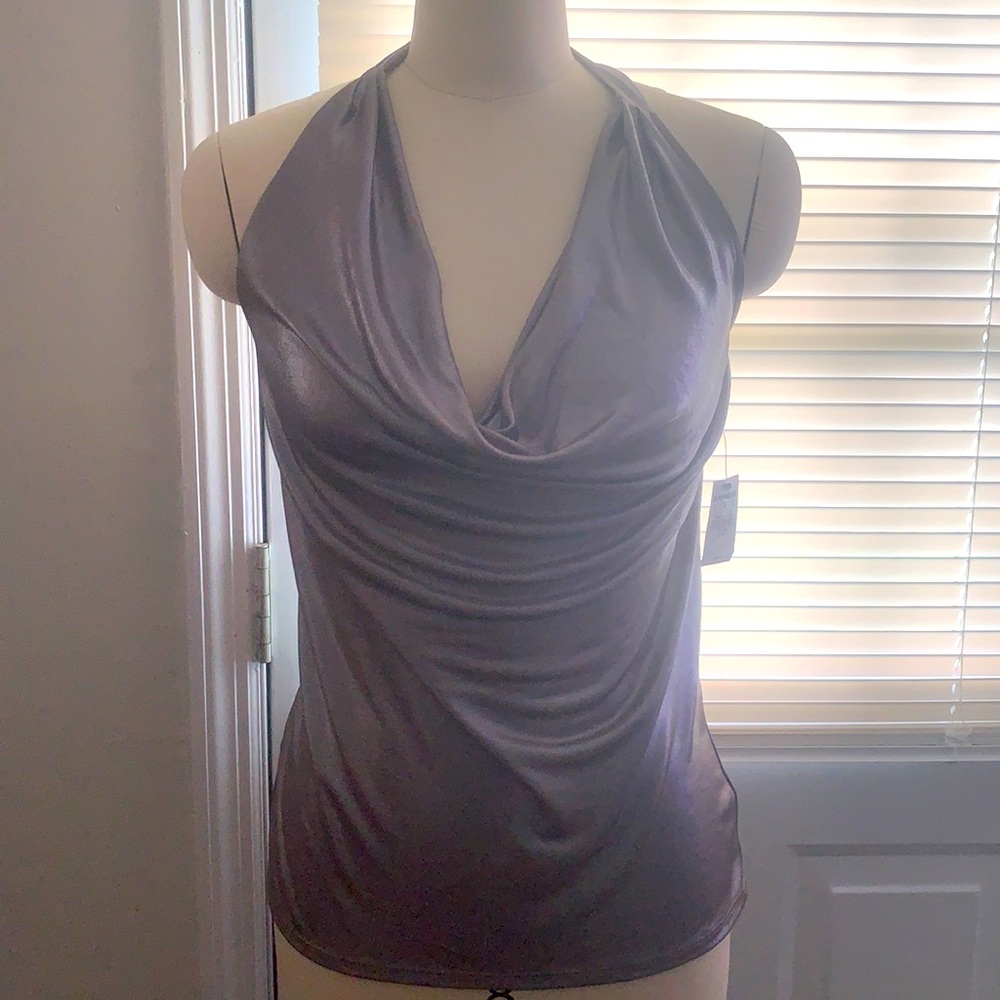 Shimmery cowl neck halter top